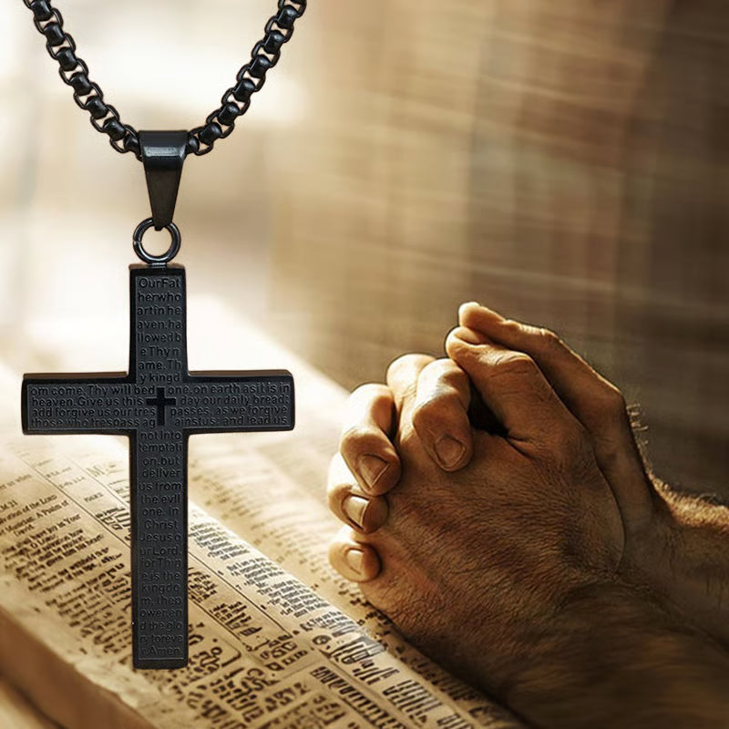 Lord‘s Prayer Scibble Cross Necklace