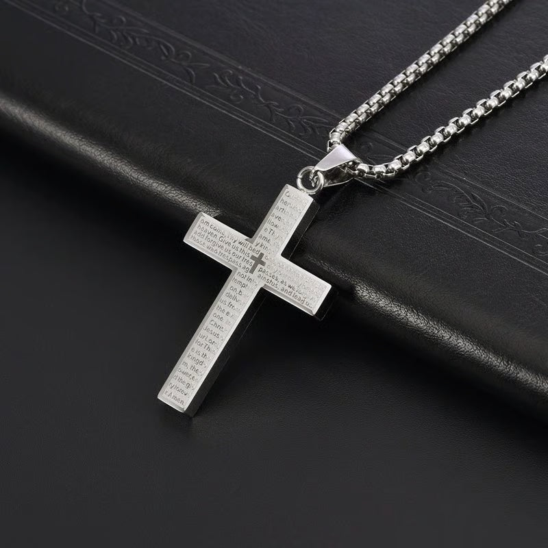 Lord‘s Prayer Scibble Cross Necklace