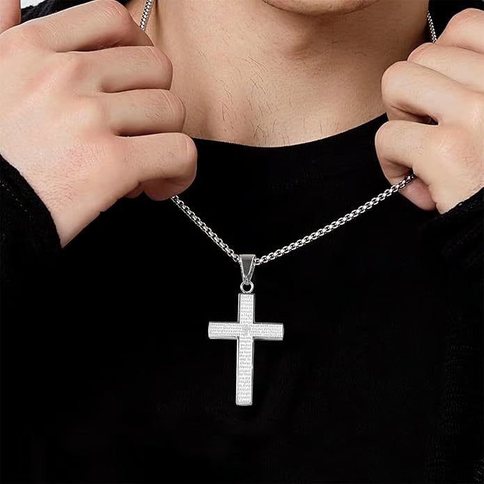 Lord‘s Prayer Scibble Cross Necklace
