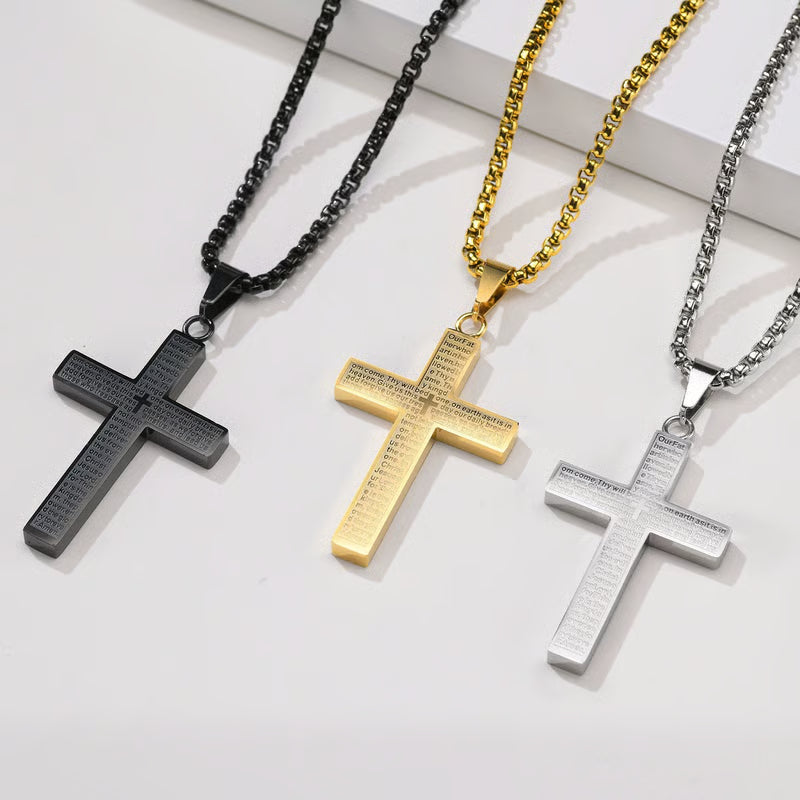 Lord‘s Prayer Scibble Cross Necklace